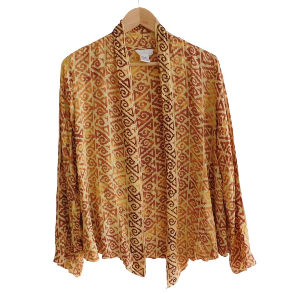 Soft Surroundings Topper Cardigan Medium Beige Yellow Beaded Kimono Crinkle